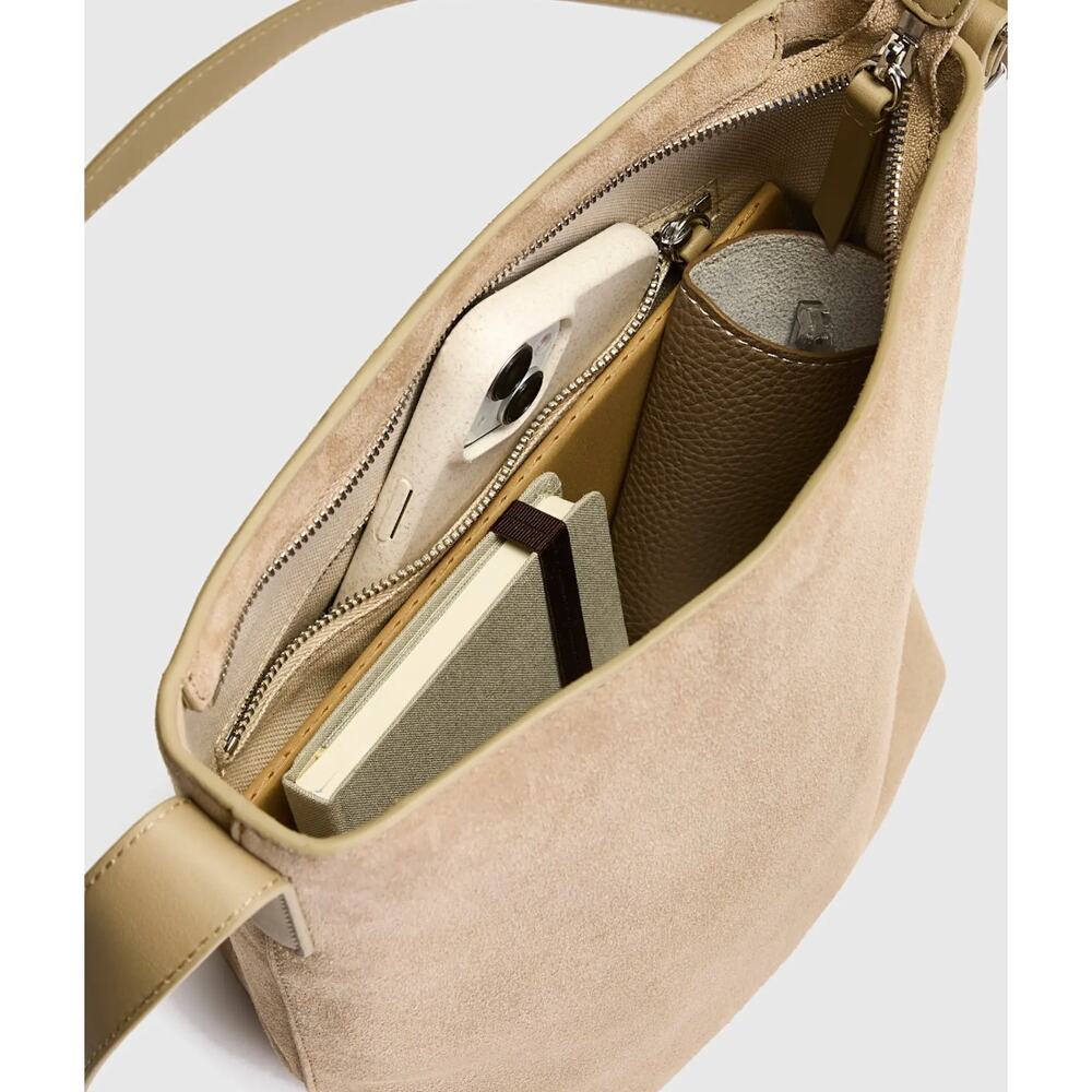 Quince Claire Italian Suede Bucket Crossbody Bag Sand Tan NWT - Picture 4 of 11